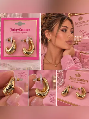 Juicy Couture Gold Crescent Hoop Earrings with Logo Accents thumbnail 2