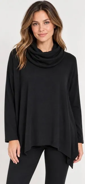 Alice + Olivia Base‎ Black Wool Cashmere Cowl Neck Draped Sweater Tunic Large L thumbnail 1
