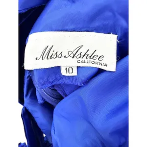 Vintage Miss Ashlee California Blue Velvet Midi Dress Sweetheart USA Sz 10 Glam thumbnail 6