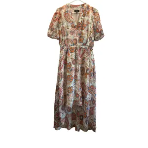MSK orange blue floral lined dress wedding Small high low cinch waist thumbnail 2