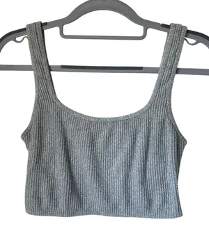 Abercrombie Gray Ribbed Crop Top - Small thumbnail 1