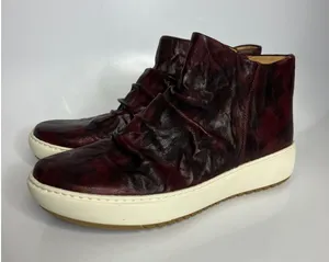 Sofft Khele21 High Top‎ Sneaker Women 10M Burgundy Excellent Ruched Leather Zip thumbnail 1