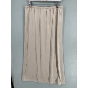Song of Style Womens Midi Skirt Beige Satin Elastic Drawstring Waist XL thumbnail 3