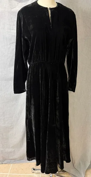 Vintage Donna Morgan Black Velvet Maxi Dress Long‎ Sleeve Side Zip 13/14 thumbnail 1