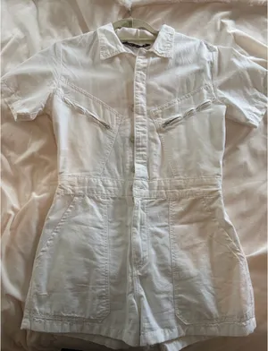 ZARA White Denim Romper thumbnail 2