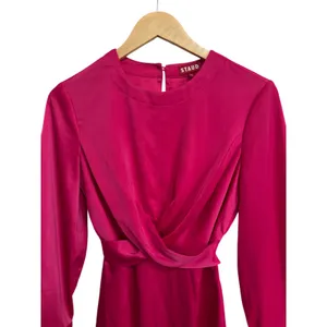 STAUD women's‎ Crosshill Pink Satin Twist Front Long Sleeve Mini Dress Size XS thumbnail 4