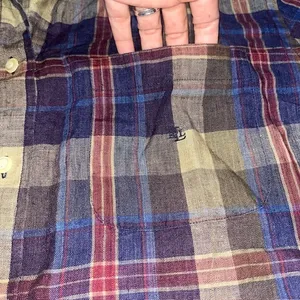 Lauren Ralph Lauren Plaid Button Down Shirt‎ 100% Linen Embroidered Logo Large thumbnail 4