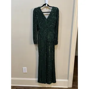 Xscape Long Sleeve Long V-Neck All Over Sequin‎ Gown Green Size 6 Formal thumbnail 4