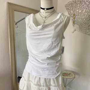 NWT White Old Navy Side Cinched Cowl Neck Tank Top L thumbnail 2