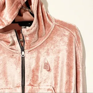 Nike Lab Essential Size Small Pink Velour Cropped Full Zip Hooded‎ Jacket thumbnail 3