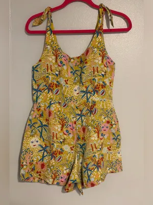 Roller Rabbit Yellow Floral Sleeveless Button Romper thumbnail 3