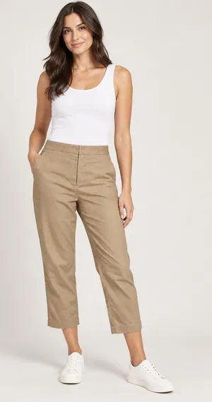 New Estellina Tan Cropped Straight Pants Size Small thumbnail 1