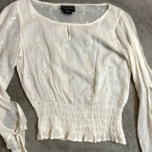 Women's Embroidered Smocked Top Size S Ethereal Fairycore Split Sleeve Sheer thumbnail 9