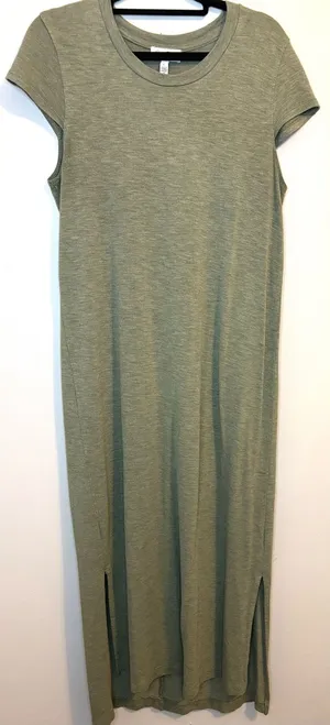 Jessica Simpson Brees Olive Green Maxi T-Shirt Dress L Side Slit Casual thumbnail 1