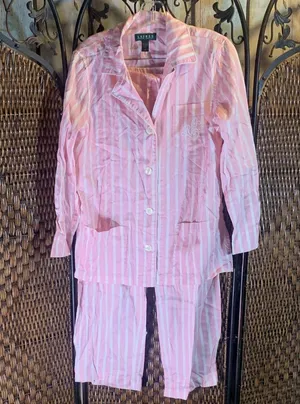 Ralph Lauren Pink and White Striped Pajama Set Size M thumbnail 2