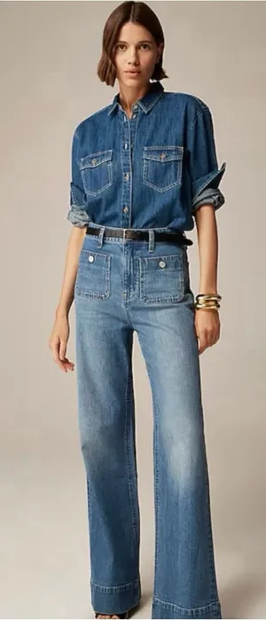 J.Crew 96 Denim High Rise Sailor Wide Leg Trouser Jeans Size 28 Tall thumbnail 1