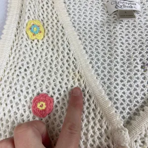 Vintage Christopher & Banks cream crocheted button butterfly floral sweater vest thumbnail 8