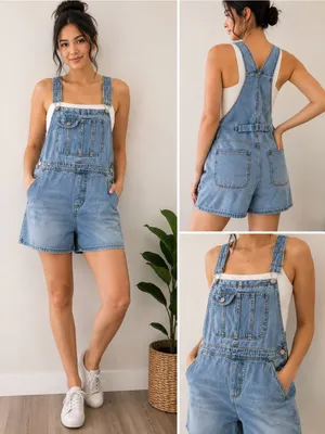 No Boundaries Light Blue Denim Short Overalls for Women thumbnail 2