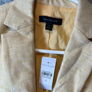 Ann Taylor Crosshatch Long Blazer Size 0 Yellow‎ New Office Work Career thumbnail 3