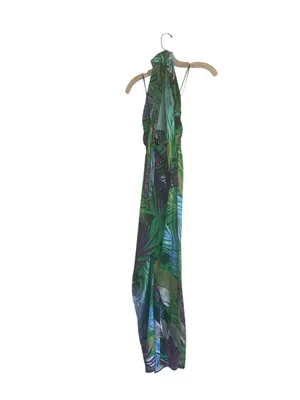 ZARA NWOT Tropical Leaf-print Halter Wide-leg Jumpsuit Green XS thumbnail 10
