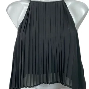 Mia Women's Black Pleated Sleeveless Halter Neck Crop Cami Camisole Tank Top 10 thumbnail 2