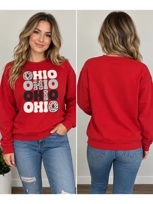 Ohio OHIO Leopard Print Red Crewneck Sweatshirt Size L thumbnail 2