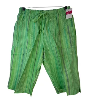 Fresh Produce Nautical‎ Rope Park Ave Capri Pants Meadow Green Cotton Large NWT thumbnail 1