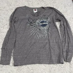 Harley Davidson Shirt Women XL Gray Graphic Biker Motorcycle Pittsburgh, PA thumbnail 1