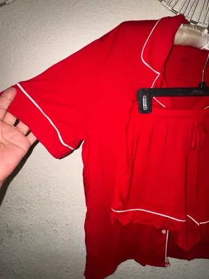 Auden Red Short Sleeve Pajama Top with White Piping Accent thumbnail 3