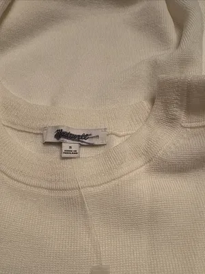 Madewell Merino Wool Pullover Sweater crew neck ivory dark brown trim Sz S NWOT thumbnail 4