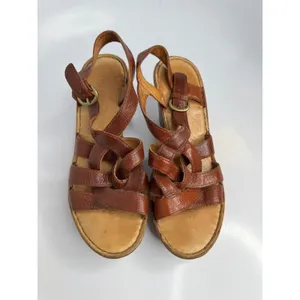 Born Strappy Platform Sandals Womens 8 Brown Good Leather Woven Block Heel thumbnail 2