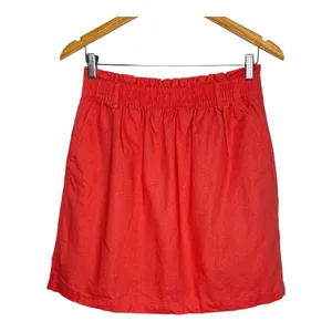 J.Crew Paperbag Waist Skirt Womens Small‎ Orange Linen Cotton Mini Pocket Skirt thumbnail 4