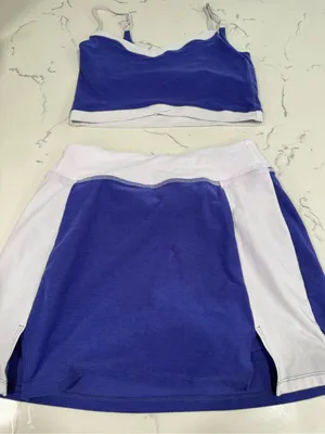 Beyond Yoga Purple and White Sports Bralette with Matching Skirt Set thumbnail 1