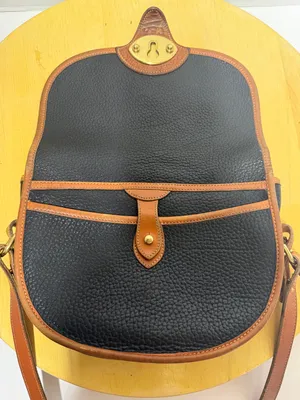 Dooney & Bourke Vtg Black Pebbled All Weather Leather Calvary Saddle Bag Brass thumbnail 9