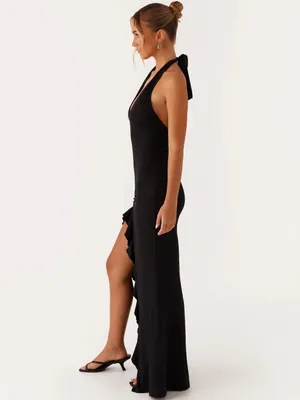 Peppermayo Black Halter Top High Slit Ruched Maxi Dress Size 4 New with Tags thumbnail 2