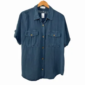 Maurices Blue Utility Top L Short Sleeve Button Front 100% Rayon Relaxed‎ Fit thumbnail 2