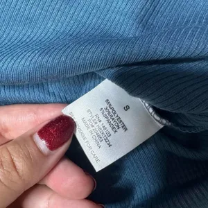 Y2K Rhinestone Butterfly Baby Tee Small Blue Coquette Ribbed Hippie Rose thumbnail 8