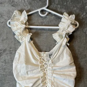 Zara Sz S Draped Linen Blend Dress in Oyster White‎ Women's New thumbnail 2