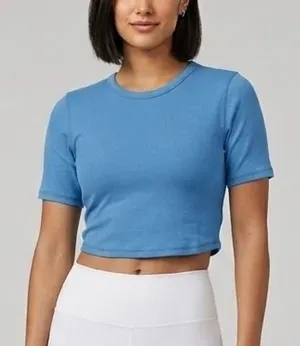 Lululemon Hold Tight Straight Hem Cropped T-Shirt Blue Nile Ribbed Size 14 thumbnail 1