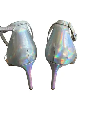 ROUGE Silver Metallic Strappy Sandals Heels Size 9 thumbnail 2