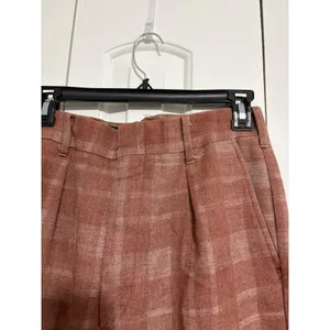 Plaid Wide Leg Trousers Dark Academia Terracotta‎ Cuffed High Rise thumbnail 2