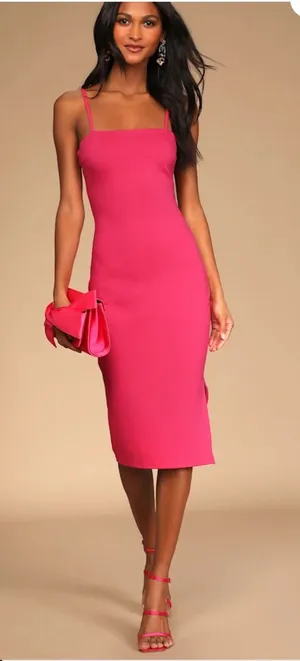 Lulus Paulina Hot Pink Bodycon Midi Dress thumbnail 1