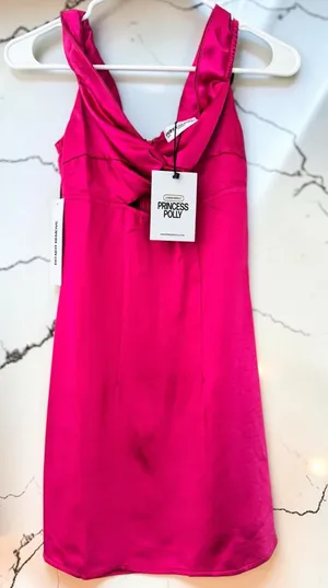 Princess Polly Suzu Fuchsia Cowl Neck Halter Mini Dress thumbnail 1