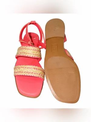 NEW Naturalizer Women's Gana Square Toe Strappy Flat Sandals SZ-8 Coral Pink thumbnail 5