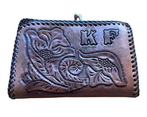 Handmade Vintage Tooled Leather Floral Kiss Lock Wallet Coin Purse thumbnail 1