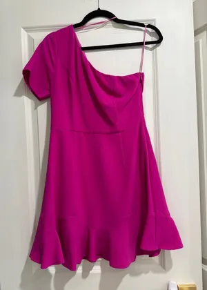TCEC One-Shoulder Fuchsia Ruffle Hem Dress thumbnail 1