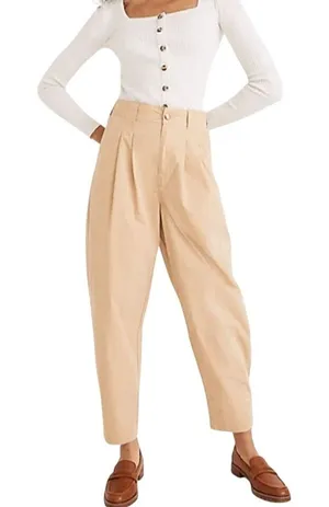 Madewell Pleated Balloon Pants Tan Size 2 High Waist Cotton Comfort Loose Casual thumbnail 1