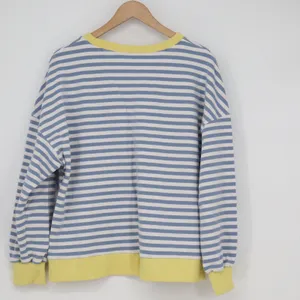 BTFBM Womens Blue White Striped Sweatshirt Yellow Trim Size L thumbnail 5