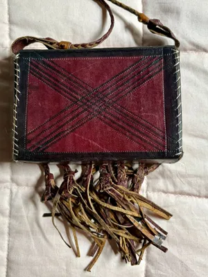 Vtg Handmade Tuareg Leather Fringe Crossbody Bag - African Tribal Boho Festival thumbnail 5