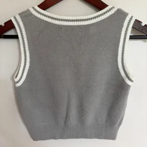Hollister Grey V-Neck Cropped Sweater Vest Preppy Striped Trim Small‎ thumbnail 8